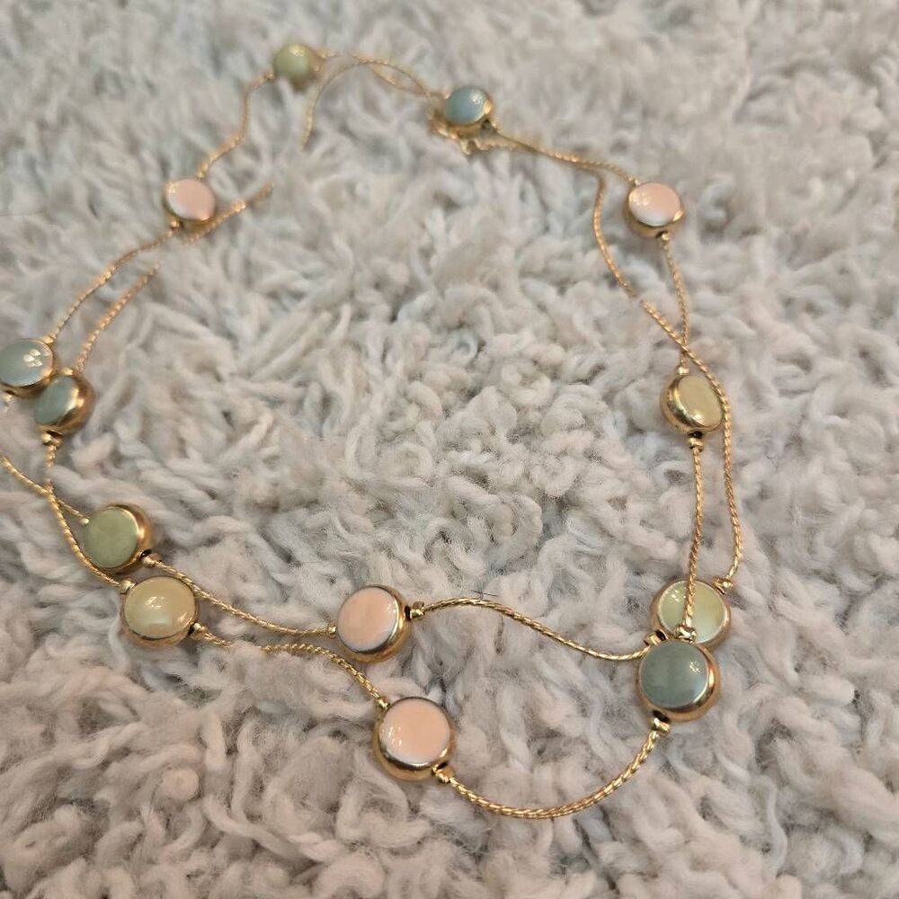 Vintage Gold Tone Necklace with Pastel Enamel Beads